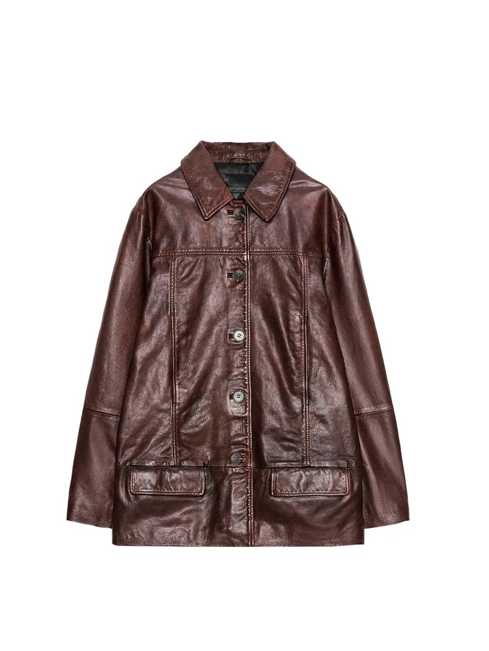 Zara Women's Brown Leather Button-Front Jacket
